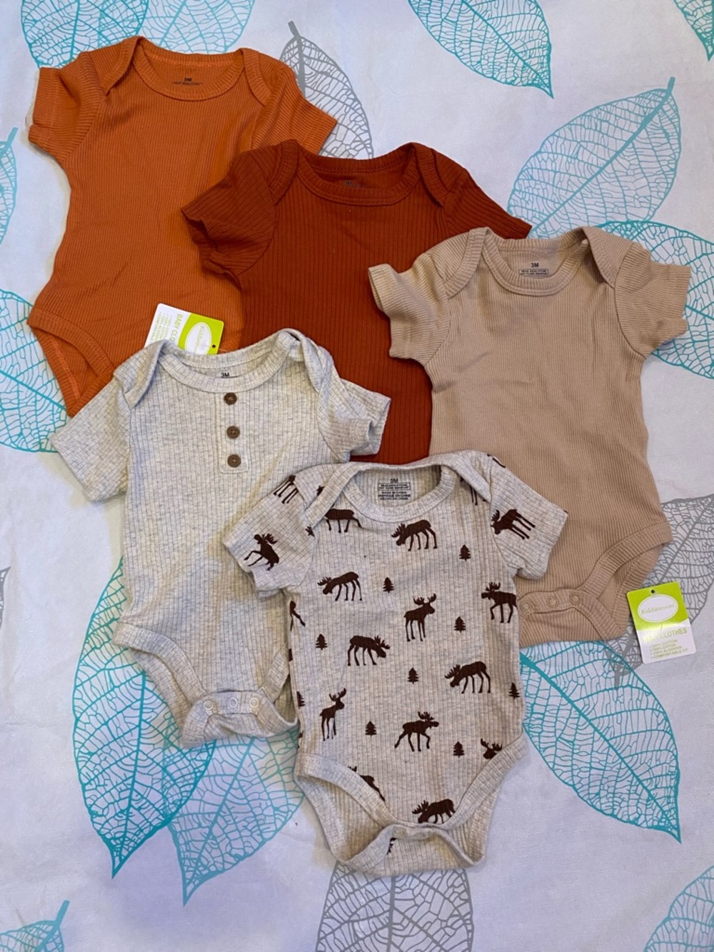 Neutral & Rust Ribbed Baby One-Piece Bodysuit Set - 5 Pack